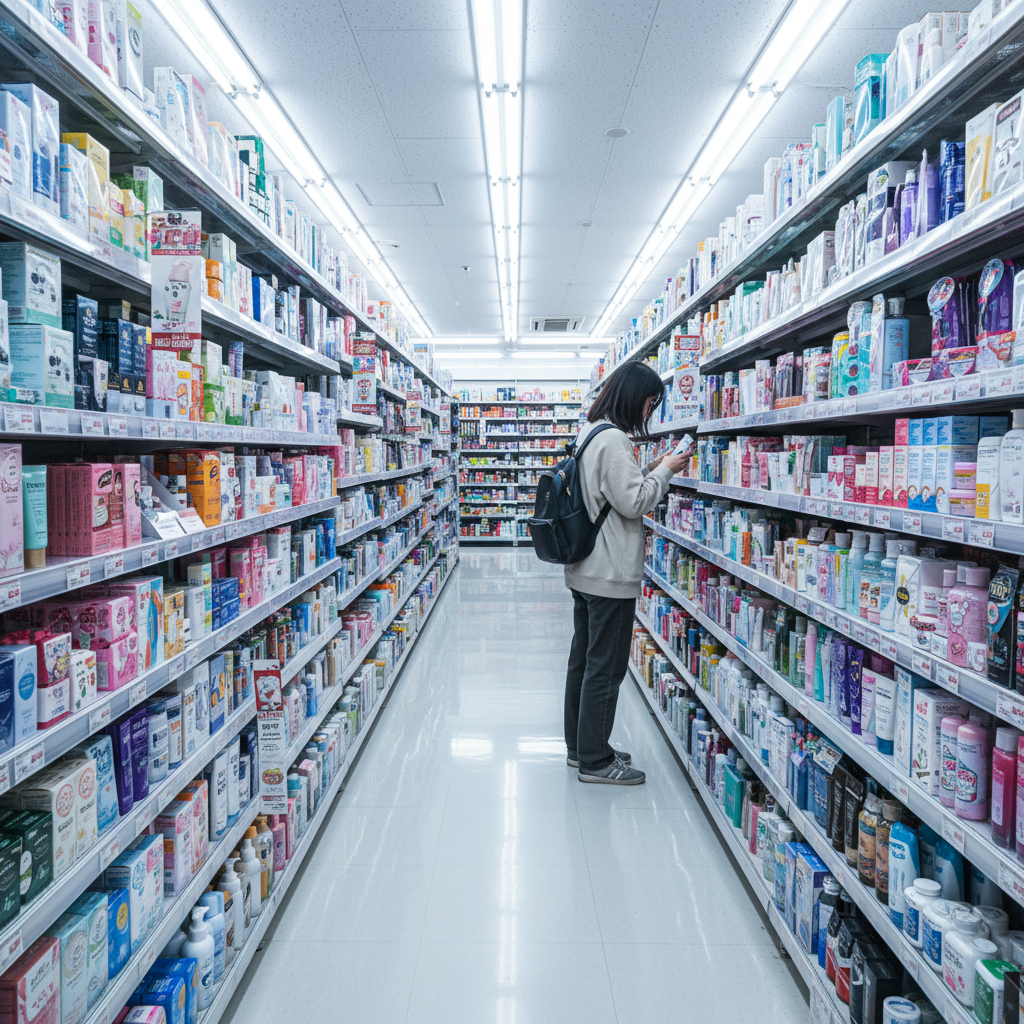 大國藥妝店內密密麻麻的商品陳列