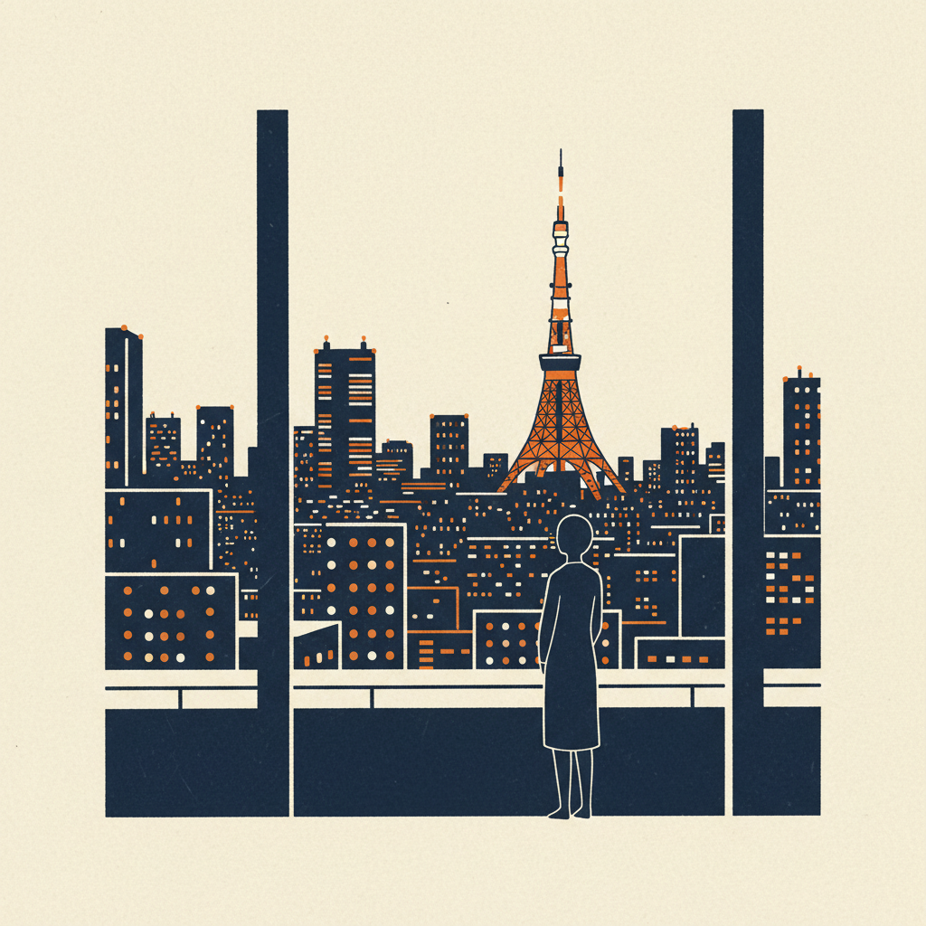 飯店窗外的東京夜景，可以看到東京鐵塔